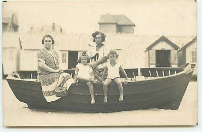 Merlimont-Plage Photo Card - Two Women with Two Children in a Boat Su