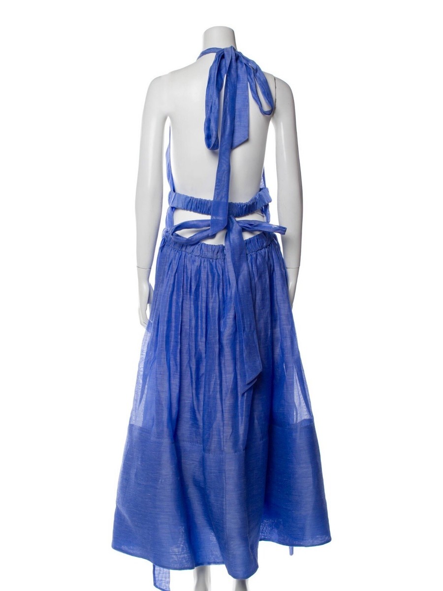 NWT $1,950 Zimmermann Luminous Halter Neck Open Back Blue Silk Midi Dress  Gown M | eBay Australia