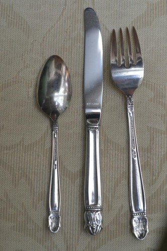 Rare 1938 Holmes & Edwards Inlaid IS 3 pc.Child Danish Princess Knife Fork Spoon - Picture 4 of 5