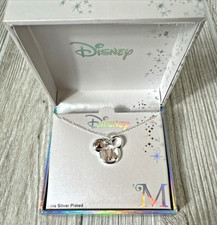 NIB Disney Mickey Mouse Pendant 16" Ears Heart Necklace Silver Plated Two Tone