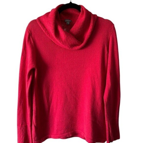Lilla P Cotton Cashmere Cowl Neck Sweater Pullover Knit Top Red XL