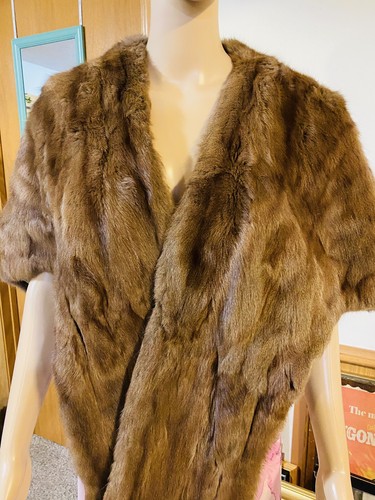 Duplers Beige One Size Mink Fur Shoulder Stole Shawl Shrug Wrap True Vintage - Picture 5 of 9