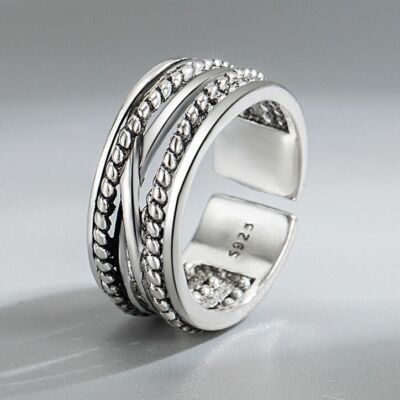 Geflochtenes verdrehtes Seil verstellbar Ring 925 Sterlingsilber Damen Herren Schmuck UK
