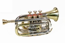 SUMMER SALE MINI POCKET TRUMPET BRASS NiCKEL LOOK 3 Valve Bb Free Hard Case
