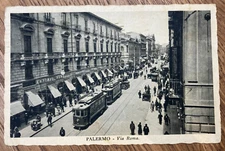 Palermo - View of Via Roma with 2 electric trams