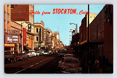 Stockton California Downtown Esquire Theatre Kress Zukor 1960s Postcard