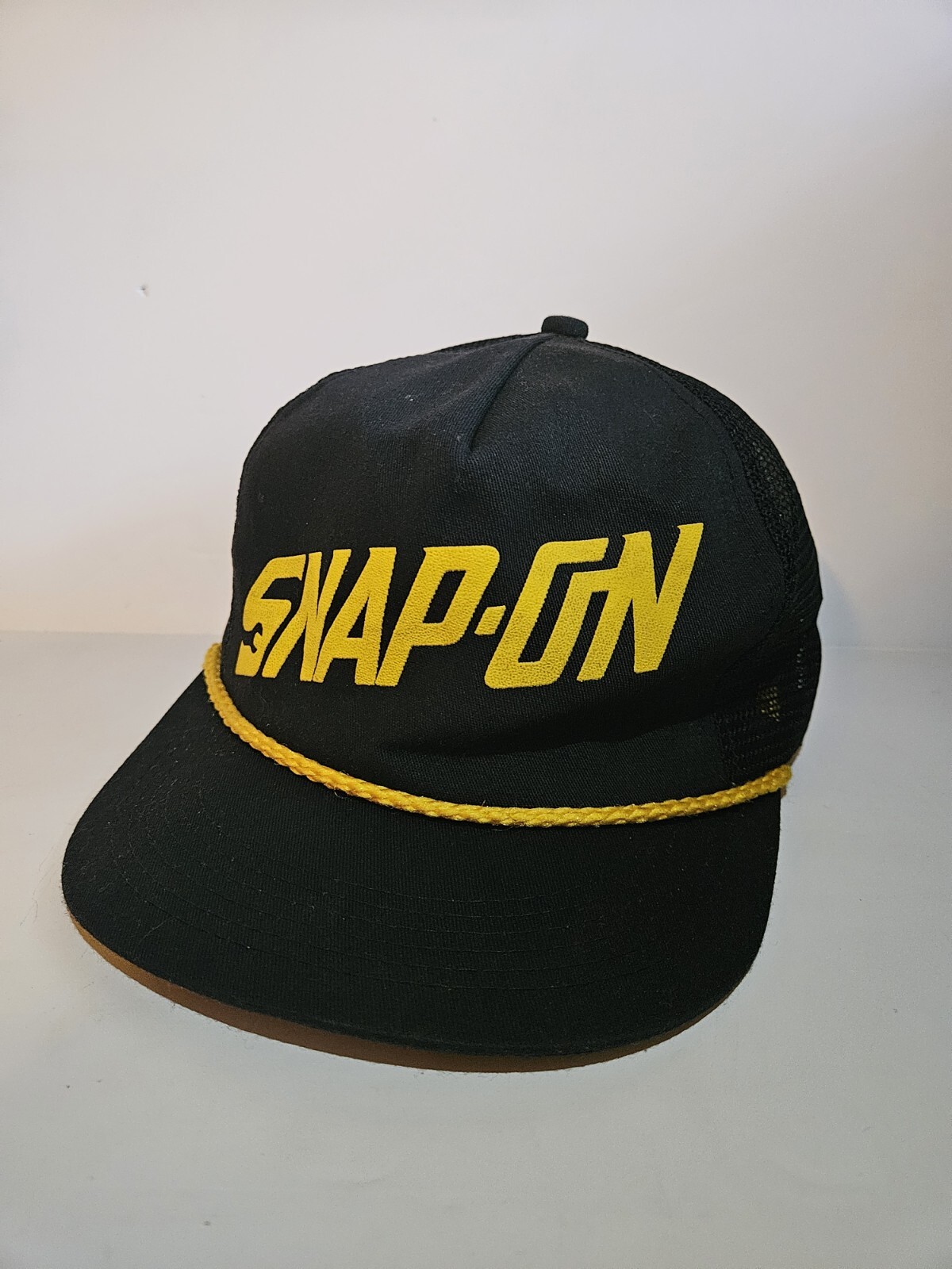Vintage Snap-On Tools Cap Hat K-Products Black And Gold Trucker Rope Made In USA