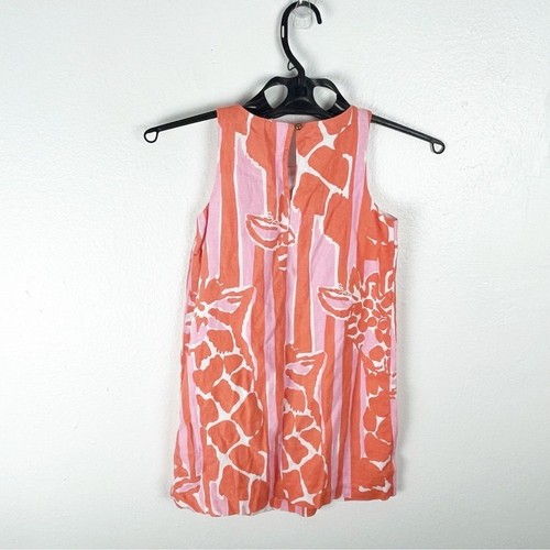 LILLY PULITZER For Target 100% Linen Girls Giraffe Print Shift Dress Size Medium - Picture 2 of 10