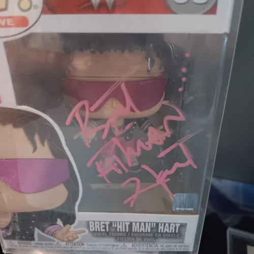 Bret Hart signed Funko Pop w/Pop PROTECTER 