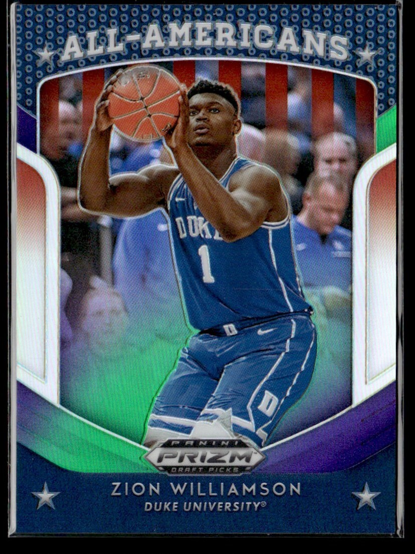 2019-20 Panini Prizm Draft Picks Prizms Purple and Green Zion Williamson Rookie