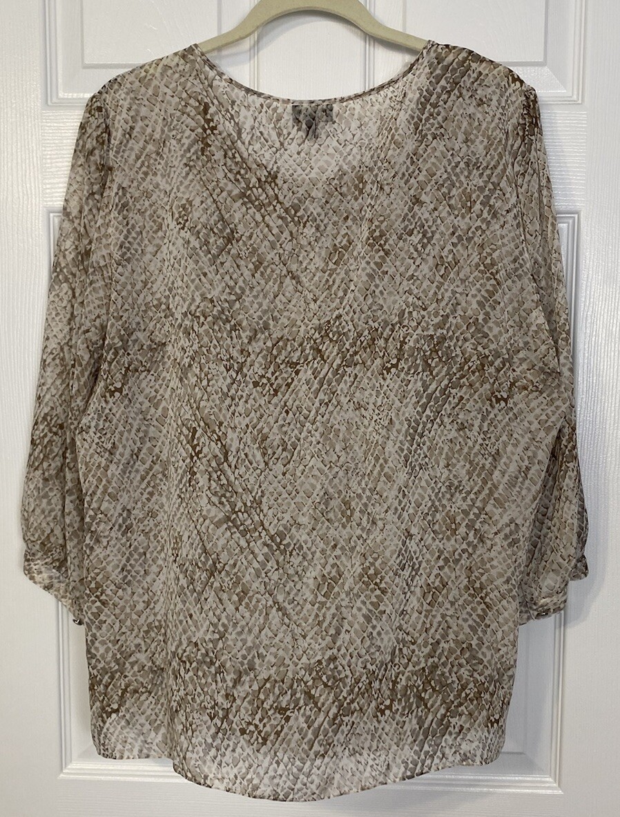 Talbots Blouse Plus 18W Brown Python Print Pin-Tu… - image 2