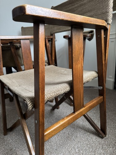 Rare and Timeless Set of 4 Vintage Wooden Director’s Chairs with Woven Fabric - Picture 19 of 24