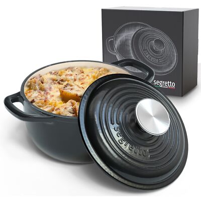 Segretto Cookware Enameled Dutch Oven Pot with Lid Cast Iron Nero