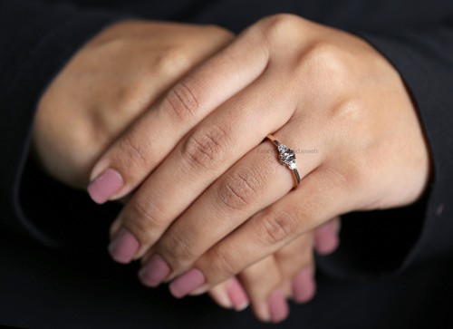 0.30 Ct Natural Oval Salt And Pepper Diamond Ring 14K Rose Gold Engagement Ring - Foto 7 di 9