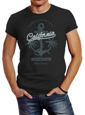 Herren T-Shirt Anker Palmen Anchor Palms Baumwolle Slim Fit Neverless 