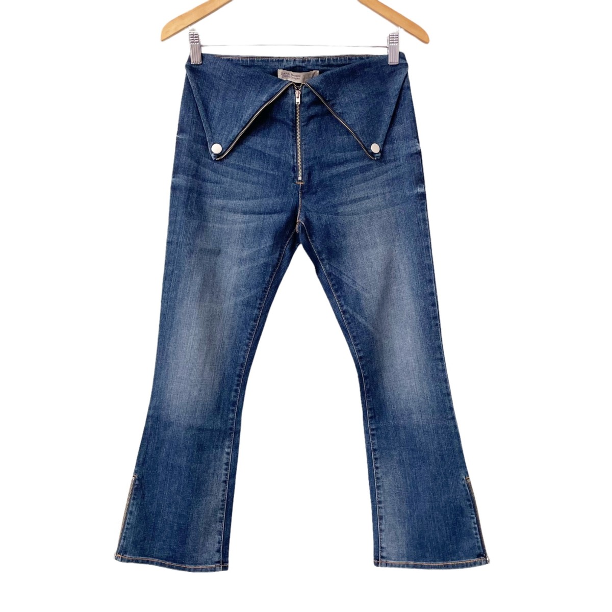 【2plan】Crease flare denim Zara Y2K 90s Zipper Foldover Cropped Denim Flare Jeans
