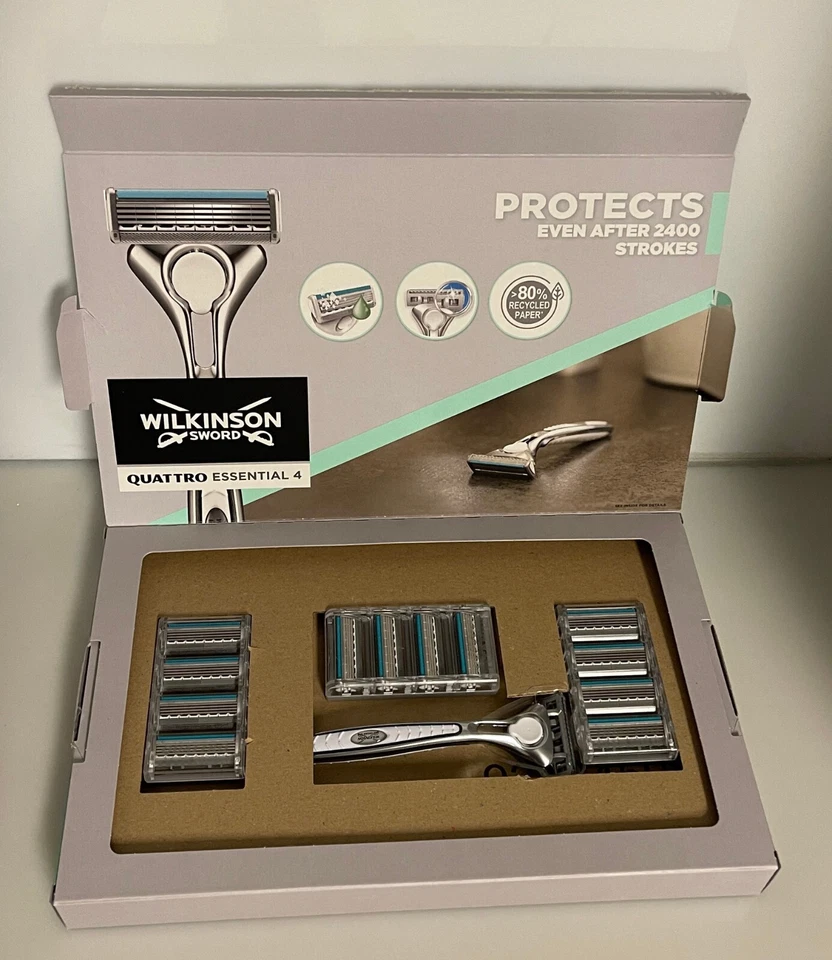 13 hojas de afeitar Wilkinson Sword Quattro Titanium Sensitive + afeitadora NUEVO