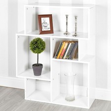 5 Section Modern Side Display Unit Wooden Bookcase Furniture Bedroom Cubed