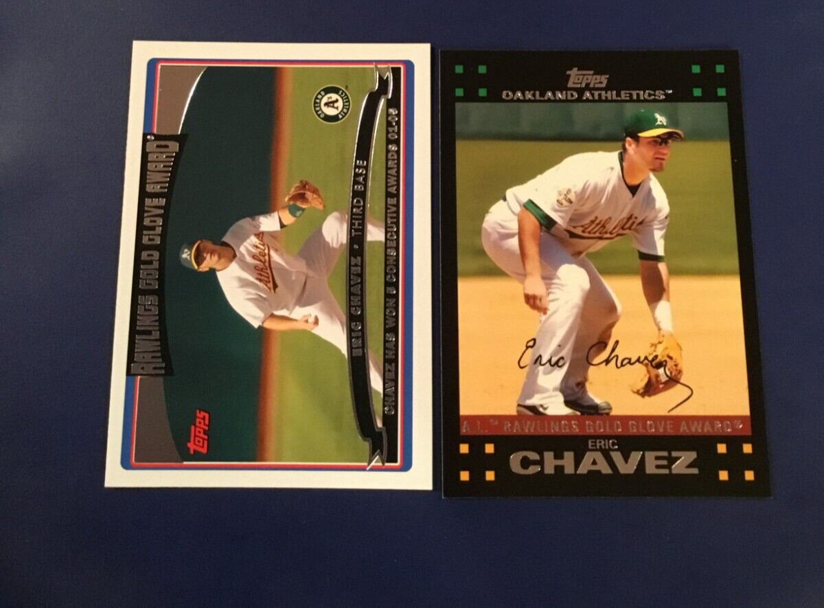 2006 & 2007 Topps #247 #298 ERIC CHAVEZ Lot Gold Glove Oakland Athletics 