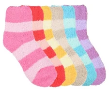 6 Pairs Fuzzy Warm Soft Plush Crew Stripe Cozy Socks Slipper 301SB2 Size 9-11