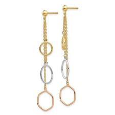 14k Yellow 3 Tone White Yellow Pink/Rose Gold Dangle String Link Hoops Earrings
