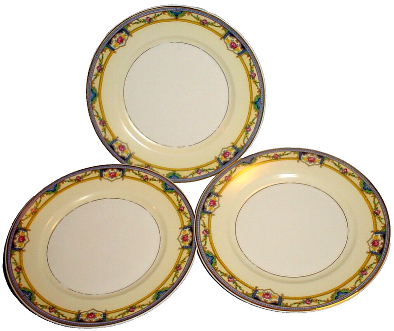 THREE 'GEORGIA'  - TK THUN Czech 7.75" SALAD PLATES PINK YELLOW FLOWERS/lot2