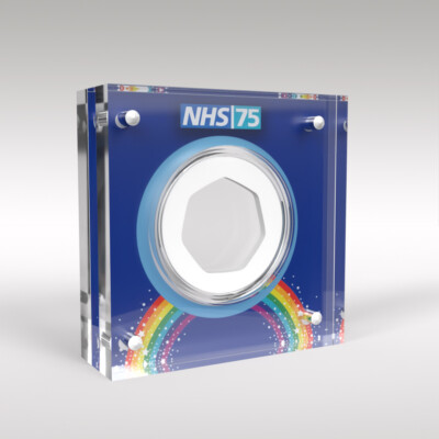 75 Jahre NHS 50p Münz Plexiglas Vitrinenhalter