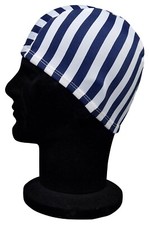 CHEX Elasticated Adults Polyester Stretchy Swimming Hat Navy Blue White Striped