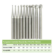 Wave Dental Burs FG  1/4 1/2 2 4 6 8 Carbide Burr Friction Grip Round High Speed