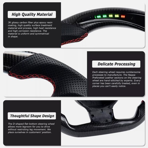 Real Carbon Fiber LED Steering Wheel For Audi TT / TTRS / R8 2007 - 2015 - Picture 3 of 6