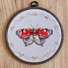 Bead Embroidery Kit - Insect, Beaded Butterfly, DIY Craft Kit, Needlepoint Kit