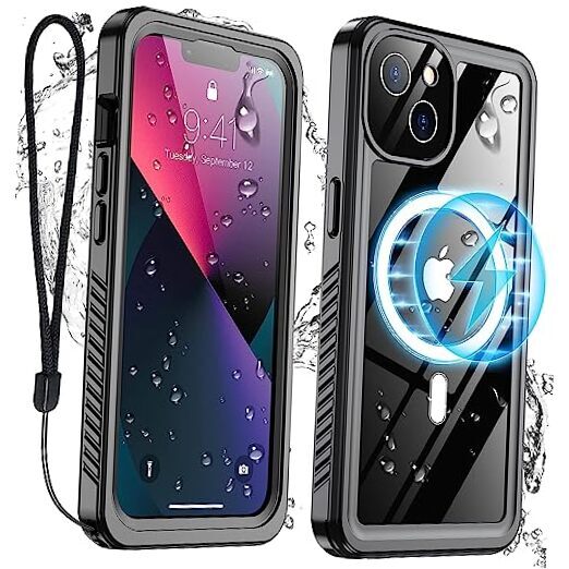 for iPhone 13 Case Waterproof,Built-in 9H Tempered iPhone 13 6.1 Black-Mag
