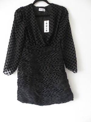 Rixo Kleid schwarz gepunktet gold UK 6 UVP 295£