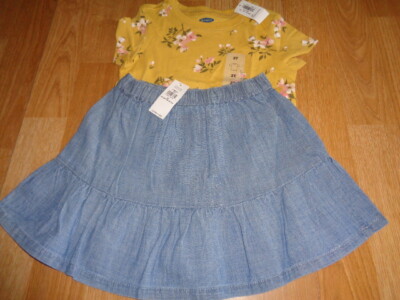 Old Navy Toddler 2T outfit jean skirt yellow flower top shirt