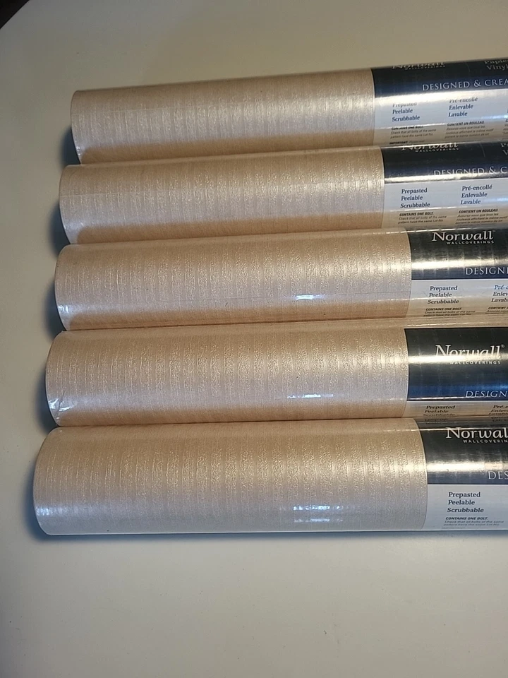 Norwall Wallpaper 5 Rolls Retro Pattern Vinyl NOS Creamy Pearl Beautiful Mint - Image 3 of 4