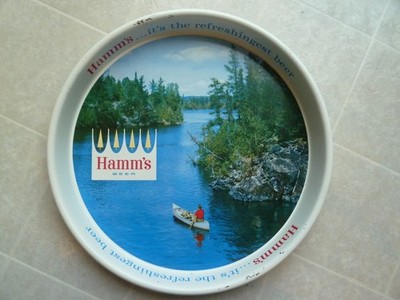 Vintage Hamm's Beer Bar Tray Man in Canoe ''From the Land of sky blue waters'' 13''