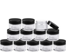 30 Pack of 2 Oz Clear round Glass Jars,With Inner Liners and Black Lids,Empty