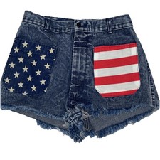 Vintage Navdungaree Denim Cutoff Shorts USA Flag Pockets Womens 31 USA Indie Twe