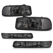 Headlights Assembly with Bumper Lamps Compatible Chrome/Smoke - Clear Corner