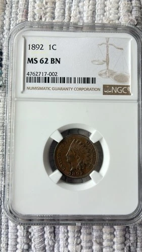1892 INDIAN HEAD CENT NGC GRADED MS62 BN BROWN NICE COIN 1C