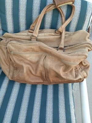 Leather Duffle Bag Extra Large 24in Multi Pocket Tan Colombian