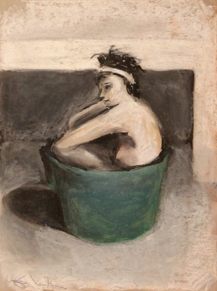 Badenzeit - Kunstdruck von der Lebenszeichnung Porträt Frau Schönheit Waschen - Bild 1 von 1