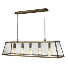 Image of 5 Lights Antique Brass Finish Pendant Bar Ceiling Fitting Light with Clear Glass