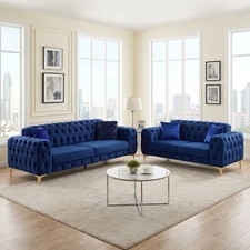 Luxury 1,2,3 Seater Velvet Sofa Chesterfield Settee Lounge Chaise Couch Loveseat