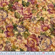 Vintage 2001 Classic Cottons Florals on Tan Cotton Fabric by the HALF YARD