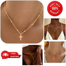 Cross Necklace for Women Dainty 14K Real Silver Gold Plated Layered Cross Pen...