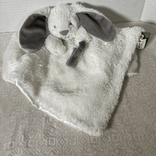 Blankets And Beyond Security Blanket Baby White Dog WGrey Ears W/ Loop W Rattle