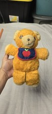 Vintage 1975 Fisher-Price Freddy Teddy 11" Orange Plush Toy Squeaker Bear w/ Bib