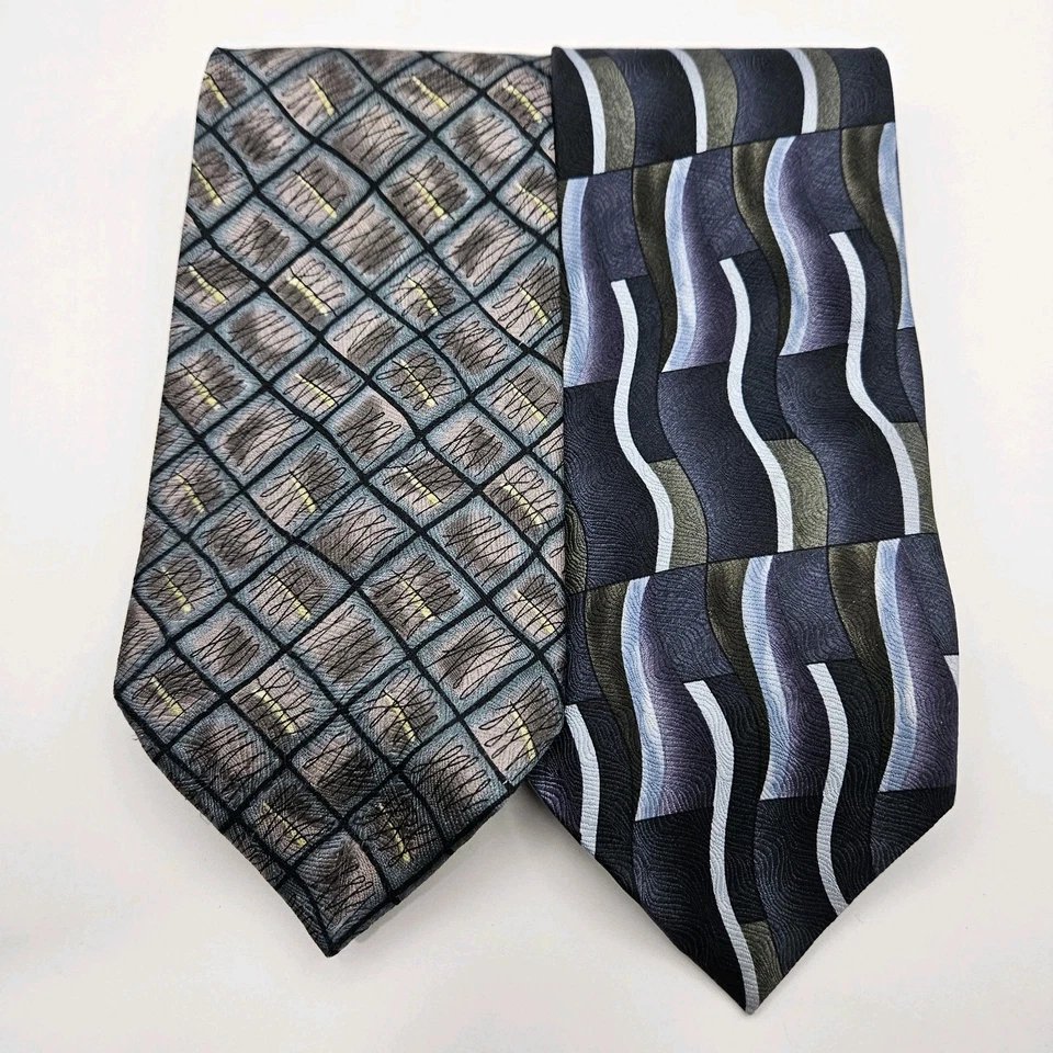 Cocktail Collection Tie Necktie Men's Lot of 6 Silk Blue Abstract Artsy Blue - Image 2 of 4