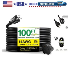 Durable 100ft Black Extension Cord - Moisture & Abrasion Resistant for Outdoors